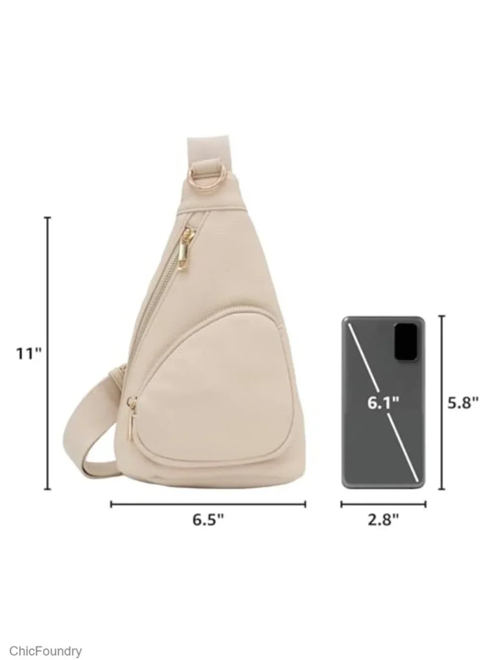 Faux Leather Triangle Sling Bag with Adjustable Strap, 3 Card Slots